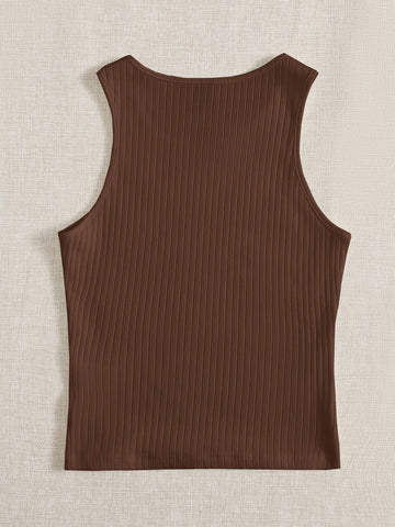 EZwear Solid Rib Knit Tank Top shein