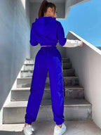 MOOSTA Two Tone Drop Shoulder Letter Tape Zipper Up Jacket & Cargo Pants shein