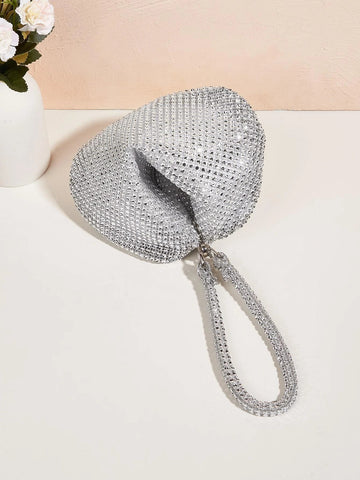 Mini Evening Bag With Crystal Decor, Ladies Party Elegant Clutch Purse Handbag For Cosmetic & Daily Use