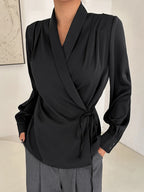 DAZY Shawl Collar Knot Side Wrap Blouse shein