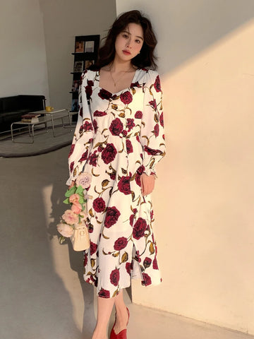 DAZY Floral Print Flounce Sleeve Ruffle Hem Dress shein