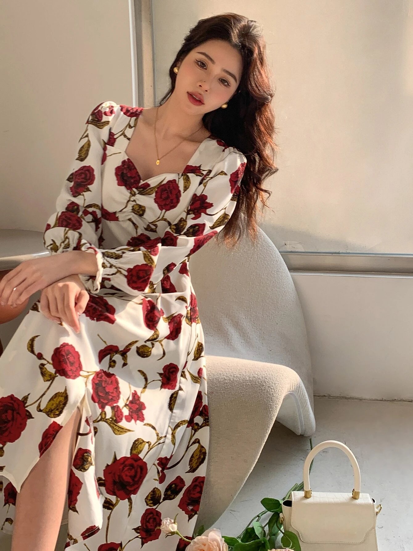 DAZY Floral Print Flounce Sleeve Ruffle Hem Dress shein