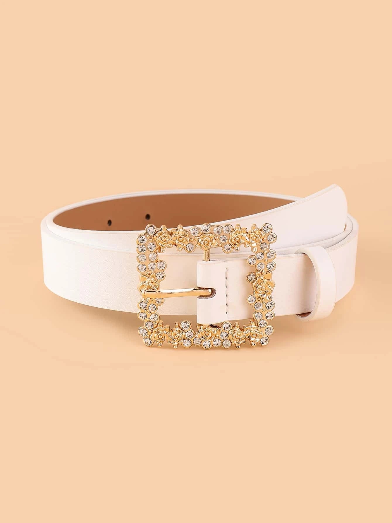 Rhinestone Decor Buckle Belt With Hole Punch shein