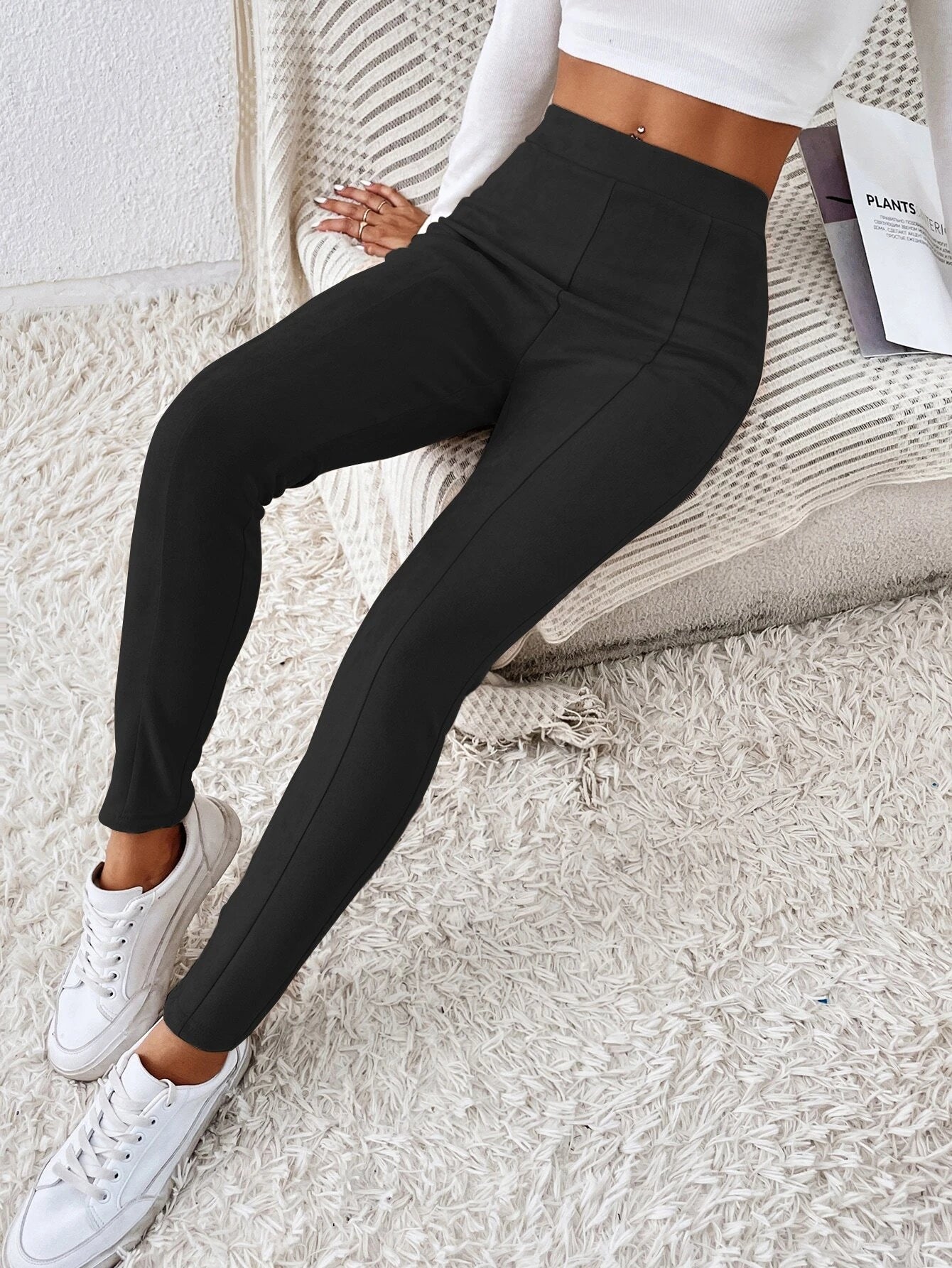 Essnce Solid High Waist Leggings shein