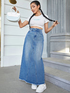 EZwear Women's Basic Button Front Denim Mini Skirt shein