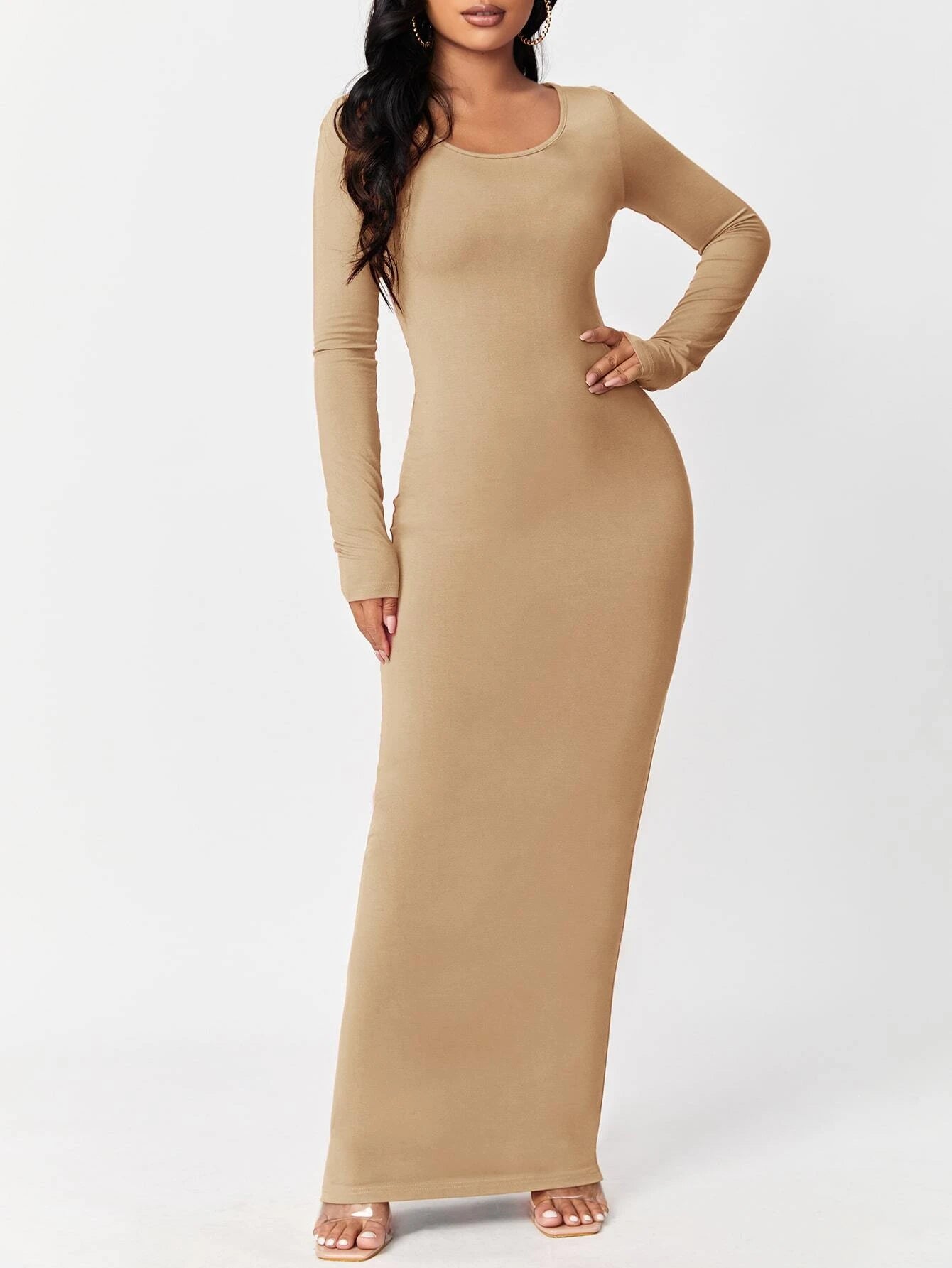 SXY Solid Maxi Bodycon Dress shein
