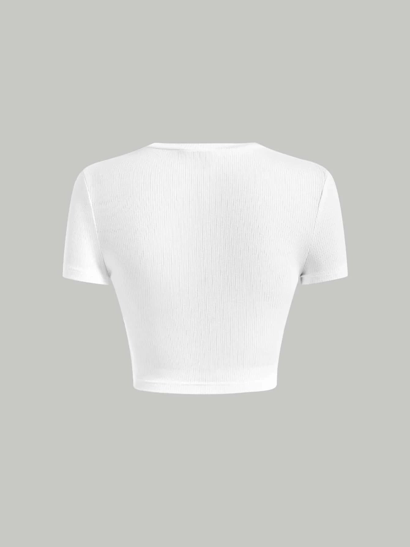 MOD 2 In 1 Lace Up Pu Leather And Different Material Splicing Short-Sleeved Round Neck Tee shein