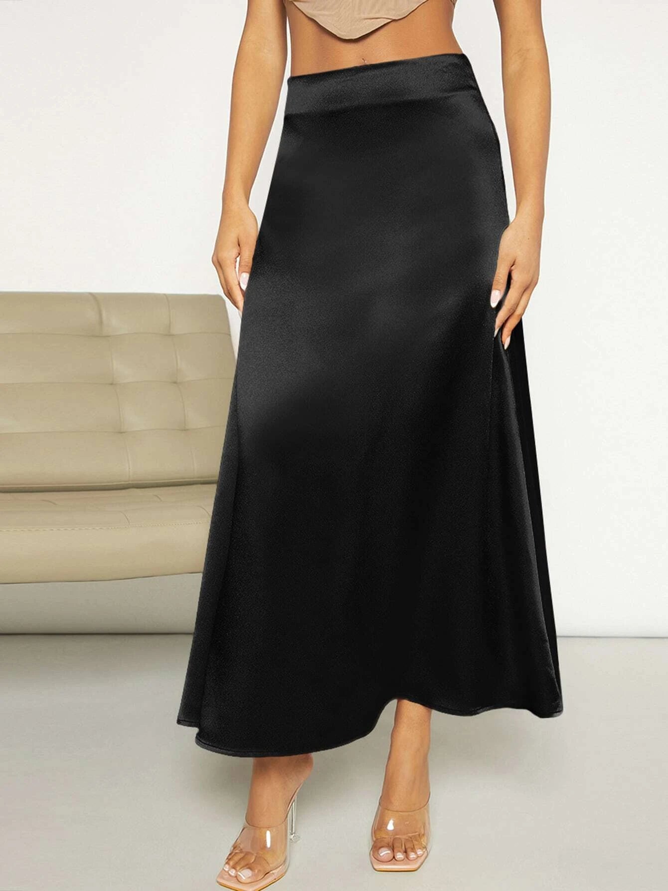 Privé High Waist Satin Skirt shein