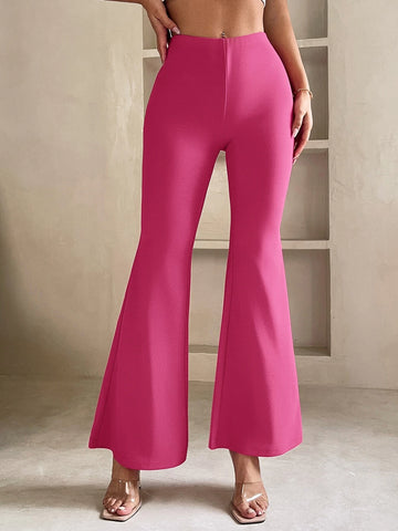 PETITE Solid Flare Leg Pants shein