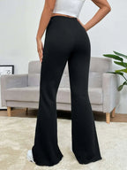 EZwear Balletcore Seam Front Flare Leg Back Pants Shein