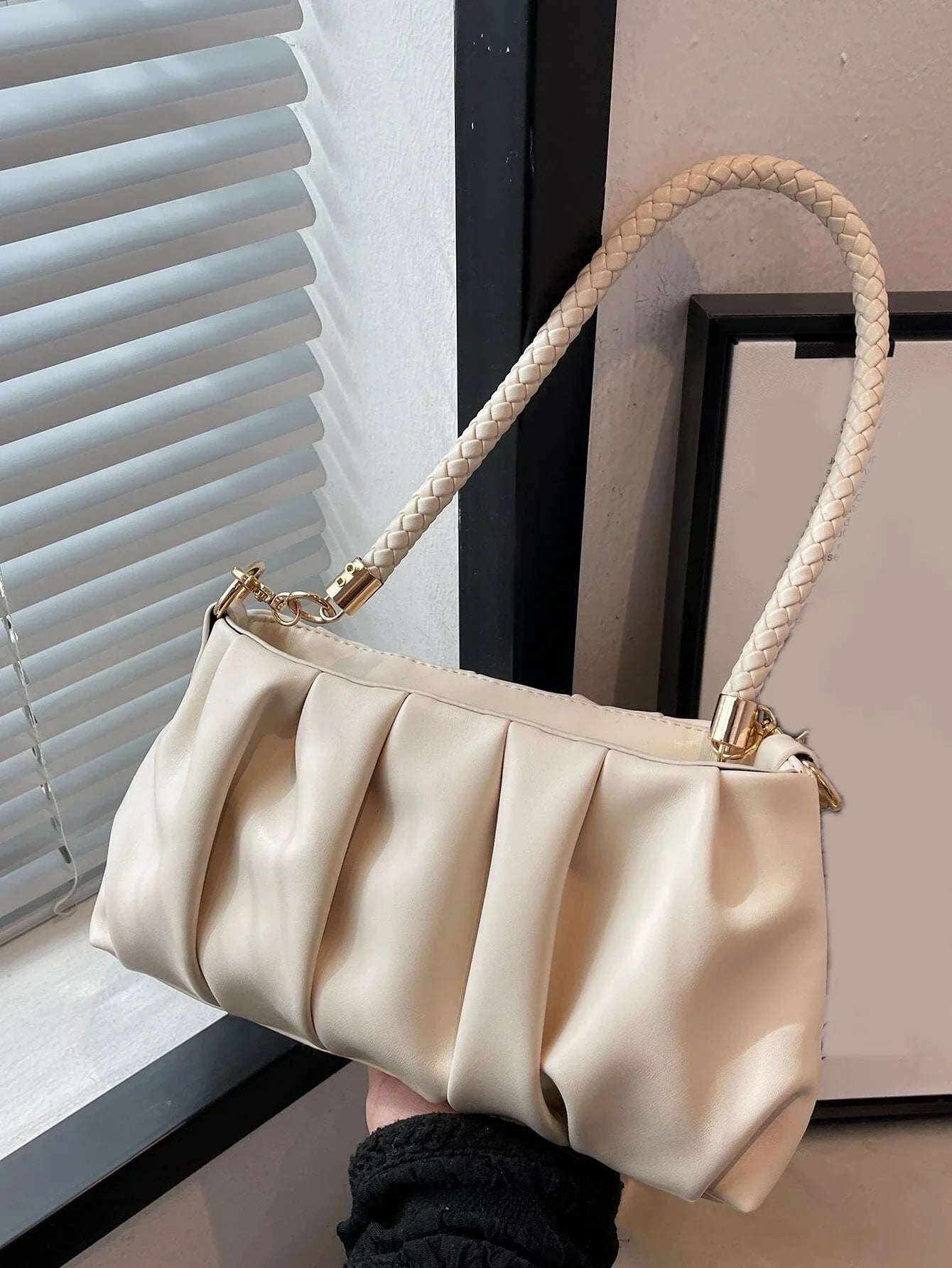 Fashion Pleated Pu Leather Shoulder Bag shein