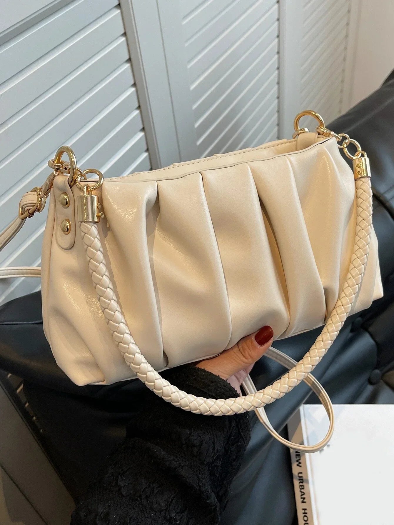 Fashion Pleated Pu Leather Shoulder Bag shein