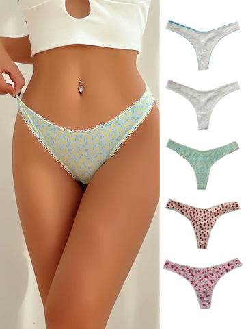 5pack Lace Trim Panty shein