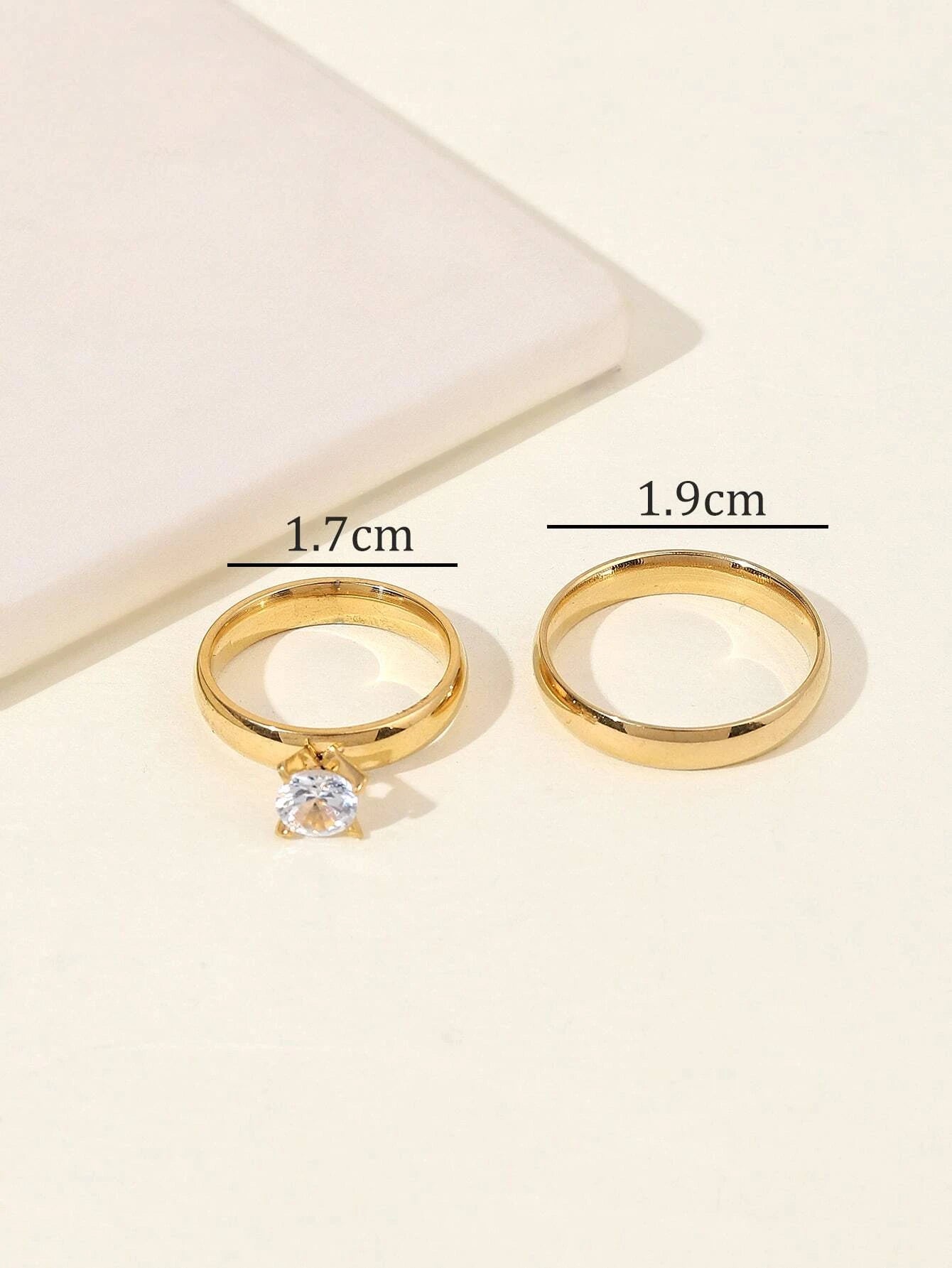 Onelike 2pcs/set Couple Rhinestone Decor Ring shein