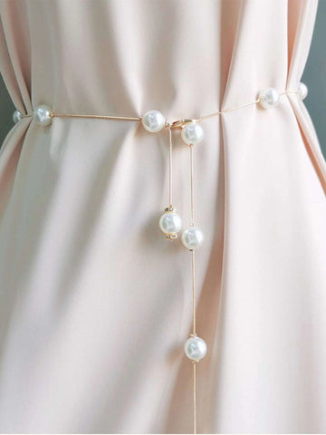 Elegant Faux Pearl Decor Belt shein