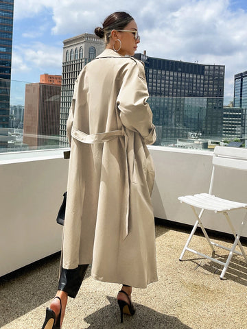 DAZY Raglan Sleeve Epaulettes Design Belted Trench Coat shein