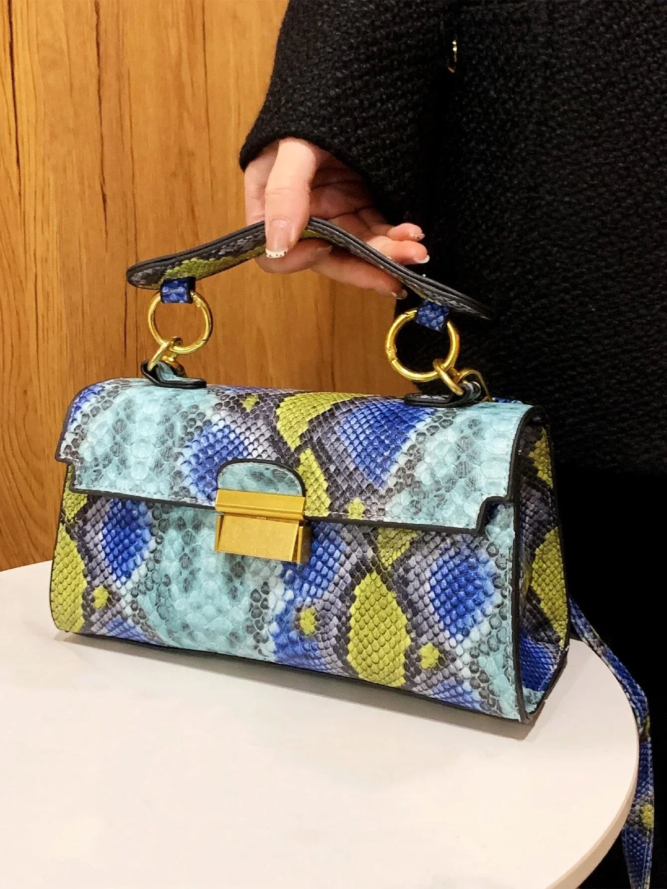 Fashionable Trend, High-End Texture, Light Luxury, Snake Print Niche Design, Versatile Handheld, Detachable Shoulder Cross shein