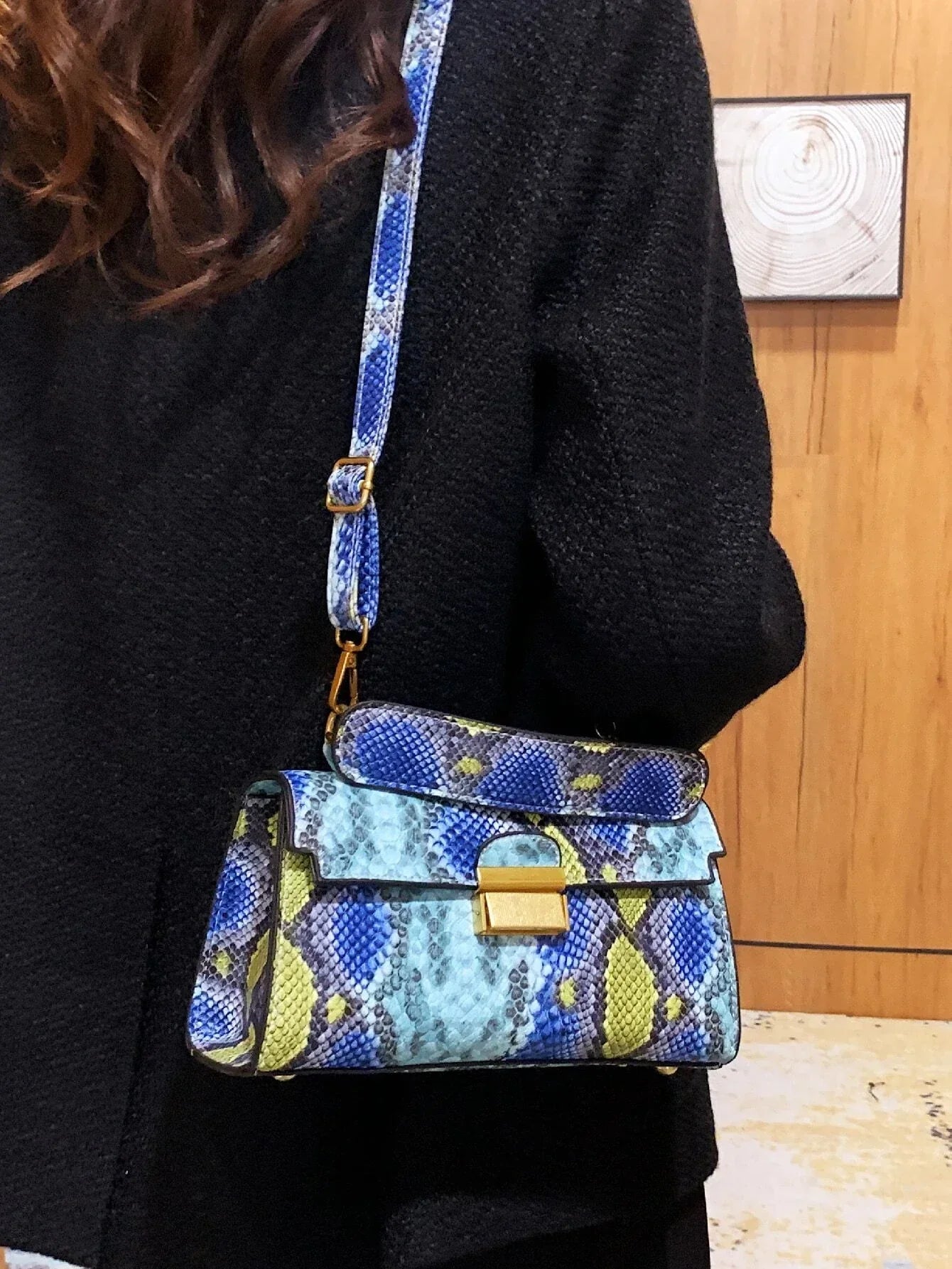 Fashionable Trend, High-End Texture, Light Luxury, Snake Print Niche Design, Versatile Handheld, Detachable Shoulder Cross shein