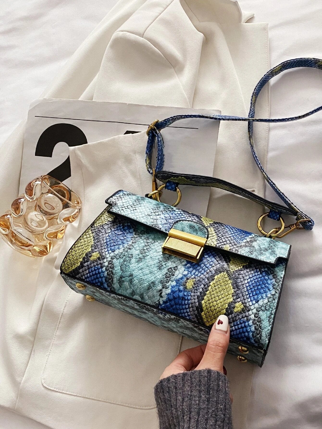 Fashionable Trend, High-End Texture, Light Luxury, Snake Print Niche Design, Versatile Handheld, Detachable Shoulder Cross shein