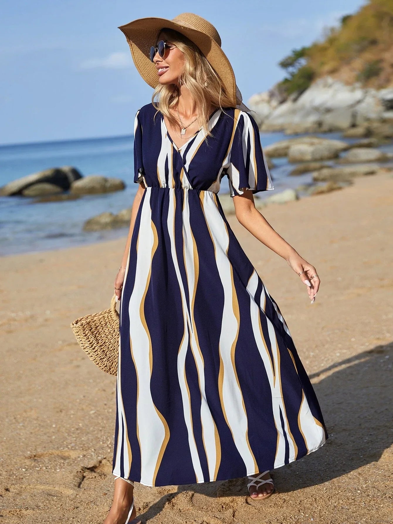 VCAY Women'S Colorblock Printed Summer Dress Shein