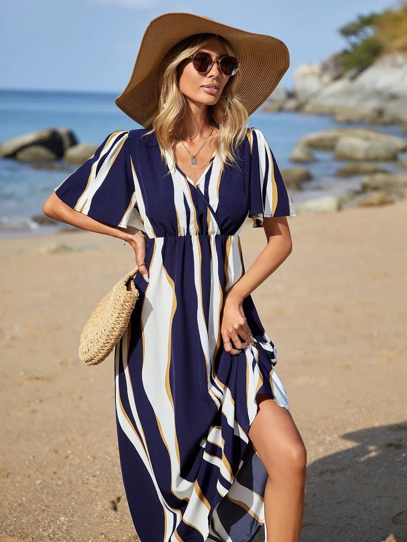 VCAY Women'S Colorblock Printed Summer Dress Shein