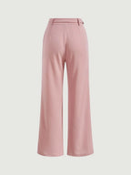 MOD Solid Belted Wide Leg Suit Pants shein
