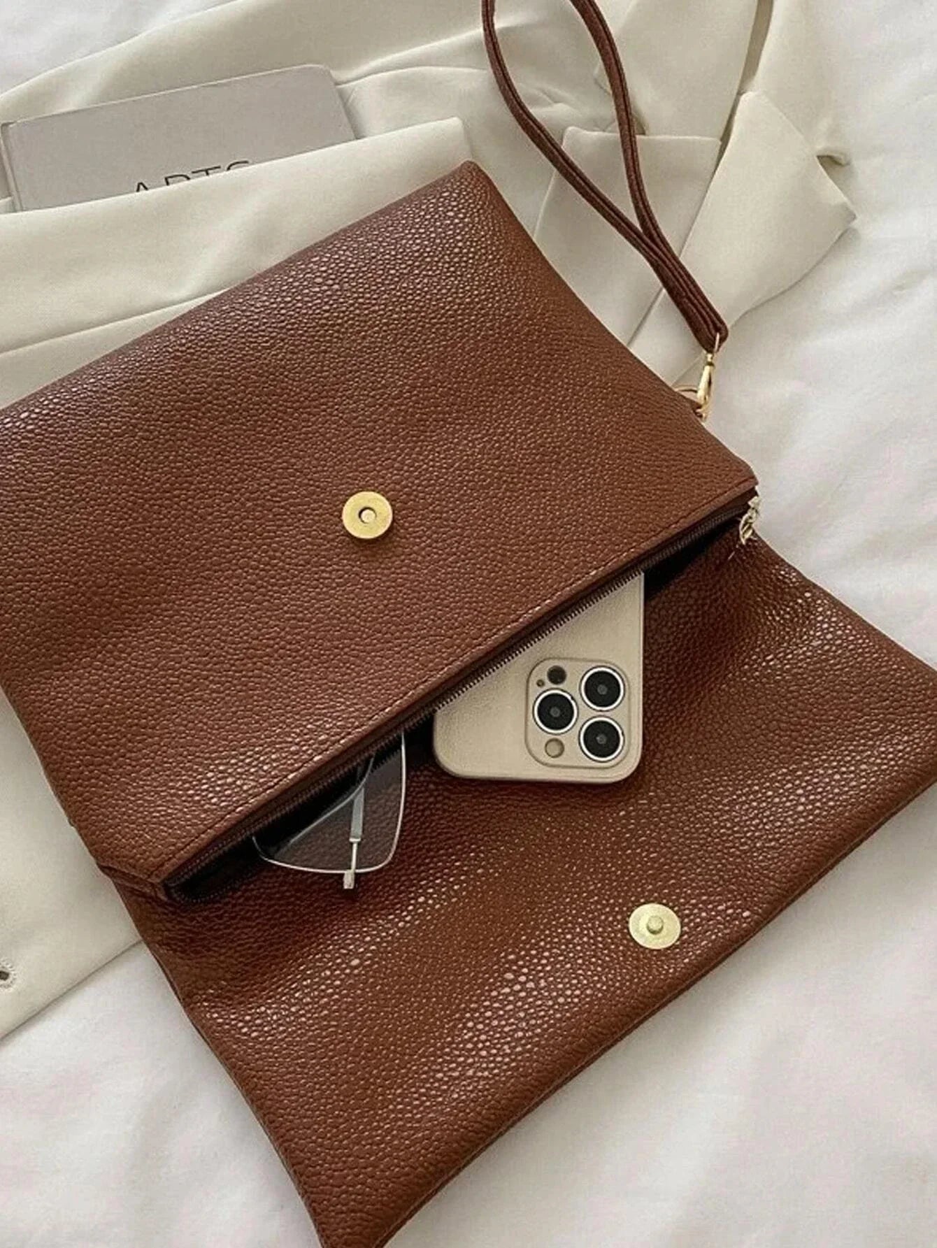 Fashionable,Minimalist,Casual,Litchi Embossed Flap Square Bag For Girl shein