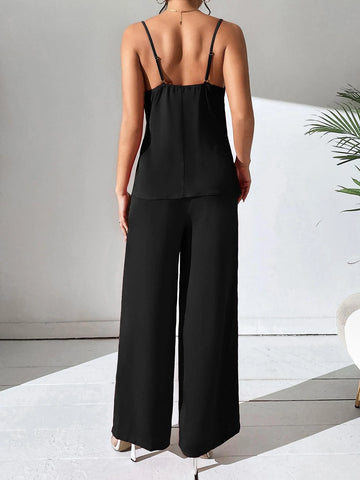 Privé Solid Cami Top & Wide Leg Pants shein