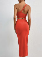 Privé One Shoulder Cut Out Top & Split Thigh Skirt Shein