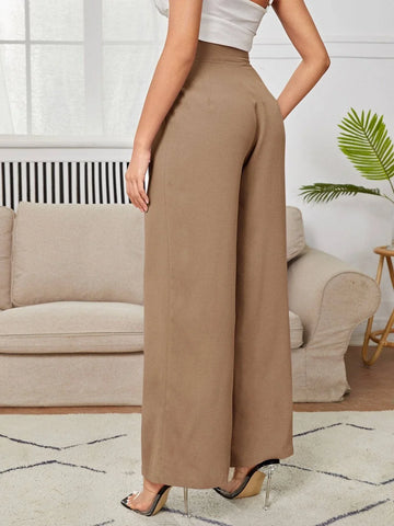 PETITE High Waist Plicated Wide Leg Black Dress Pants
