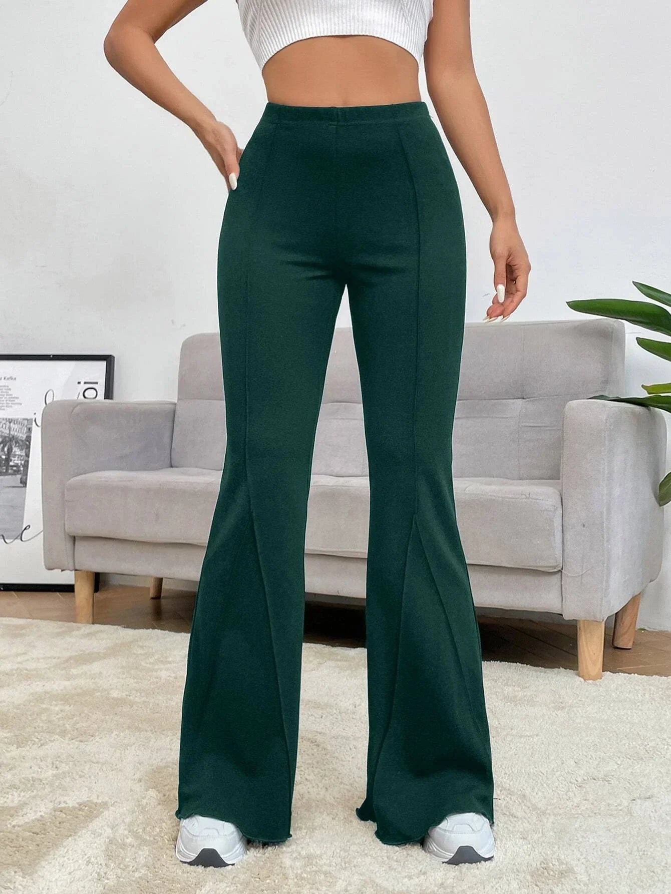 EZwear Balletcore Seam Front Flare Leg Back Pants Shein