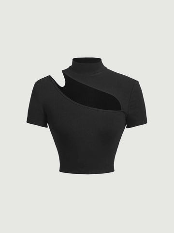 MOD Cut Out Mock Neck Tee shein