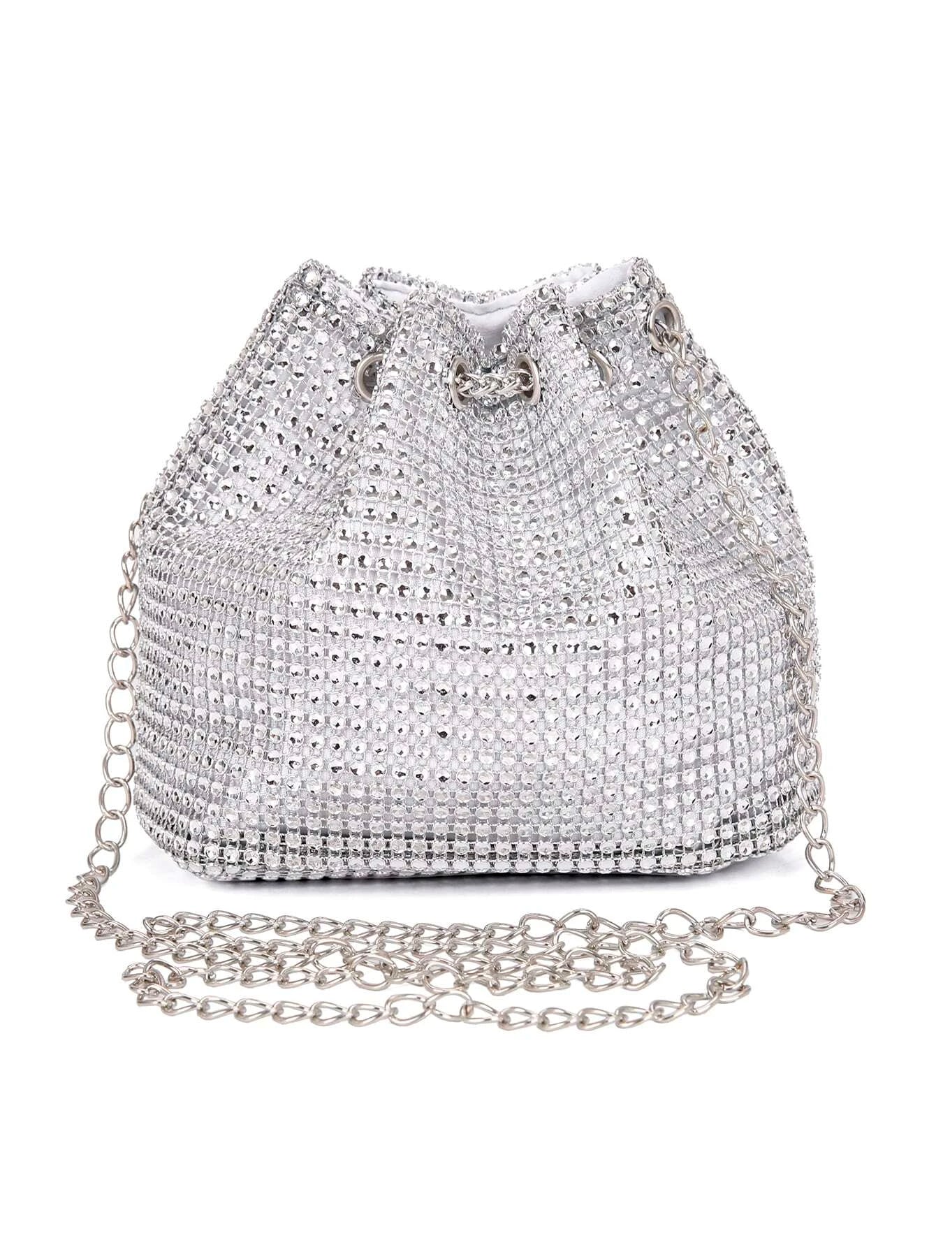 Lightweight,Business Casual Rhinestone Decor Bucket Bag Shein