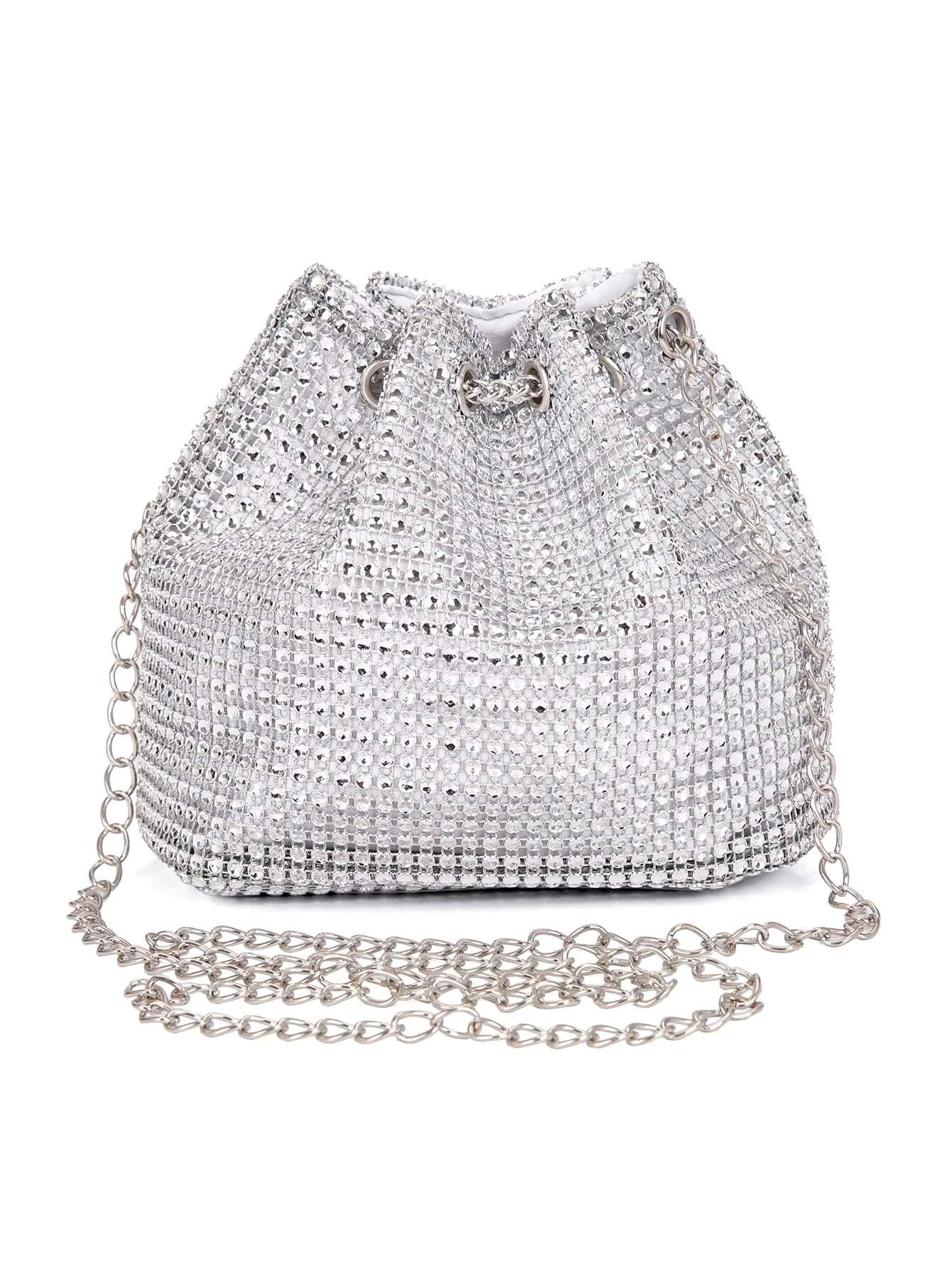 Glitter Bling,Shiny Glamorous,Elegant,Exquisite New Arrival Fashion Mini Metal Chain Rhinestone Decorated Evening Bag shein