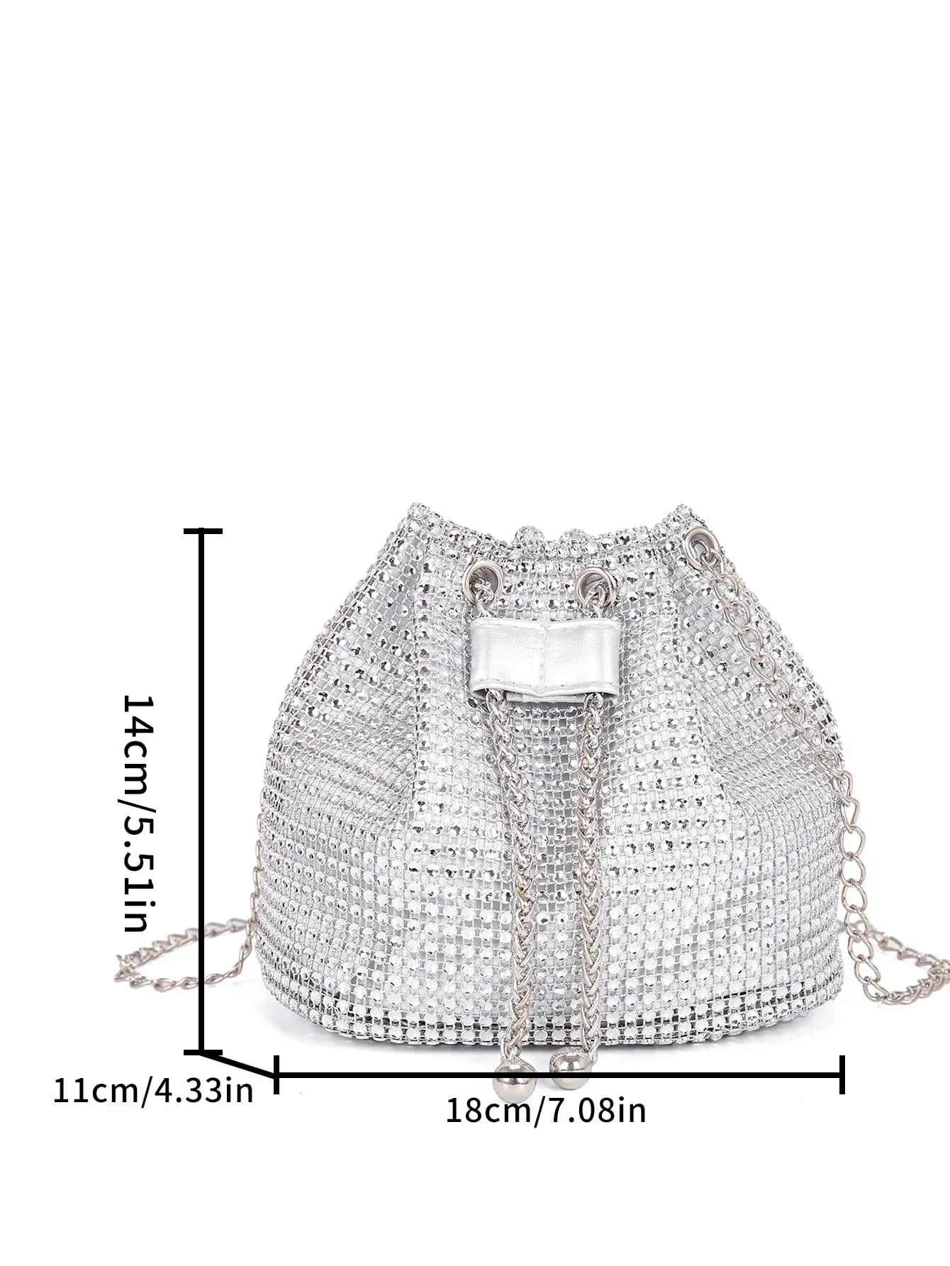 Lightweight,Business Casual Rhinestone Decor Bucket Bag Shein