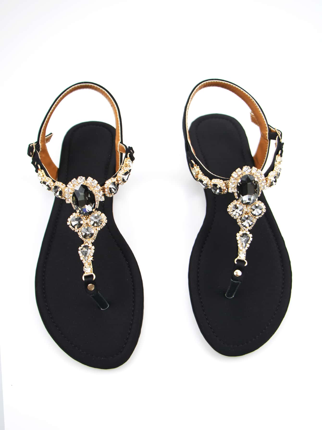 Women Rhinestone Decor Ankle Strap Thong Sandals shein