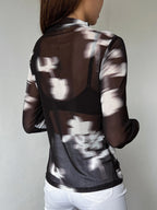 DAZY Ladies Stand Collar Tie Dye Top shein