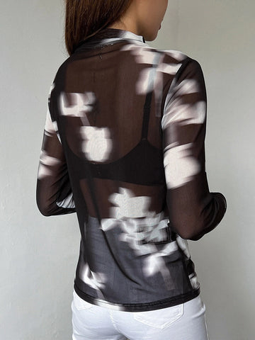 DAZY Ladies Stand Collar Tie Dye Top