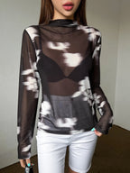 DAZY Ladies Stand Collar Tie Dye Top shein