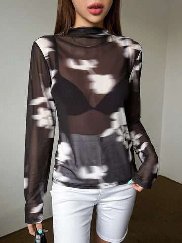 DAZY Ladies Stand Collar Tie Dye Top