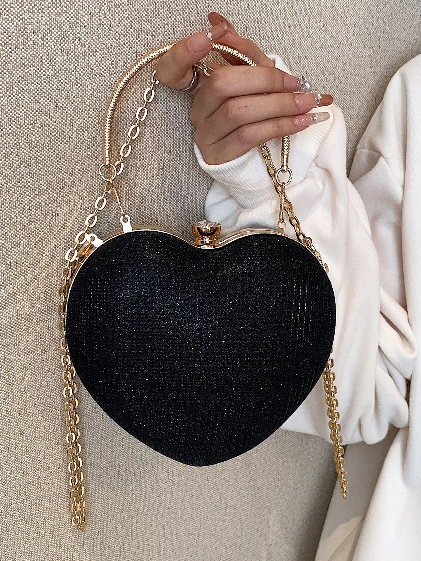 Glamorous Glitter Bling, Sequin, Luxury, Shiny Women's Heart Shaped Rhinestone Evening Clutch Bag shein