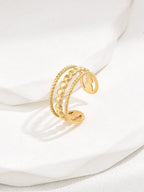 1pc Fashion Stainless Steel Round Decor Layered Cuff Ring shein