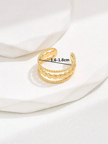 1pc Fashion Stainless Steel Round Decor Layered Cuff Ring shein