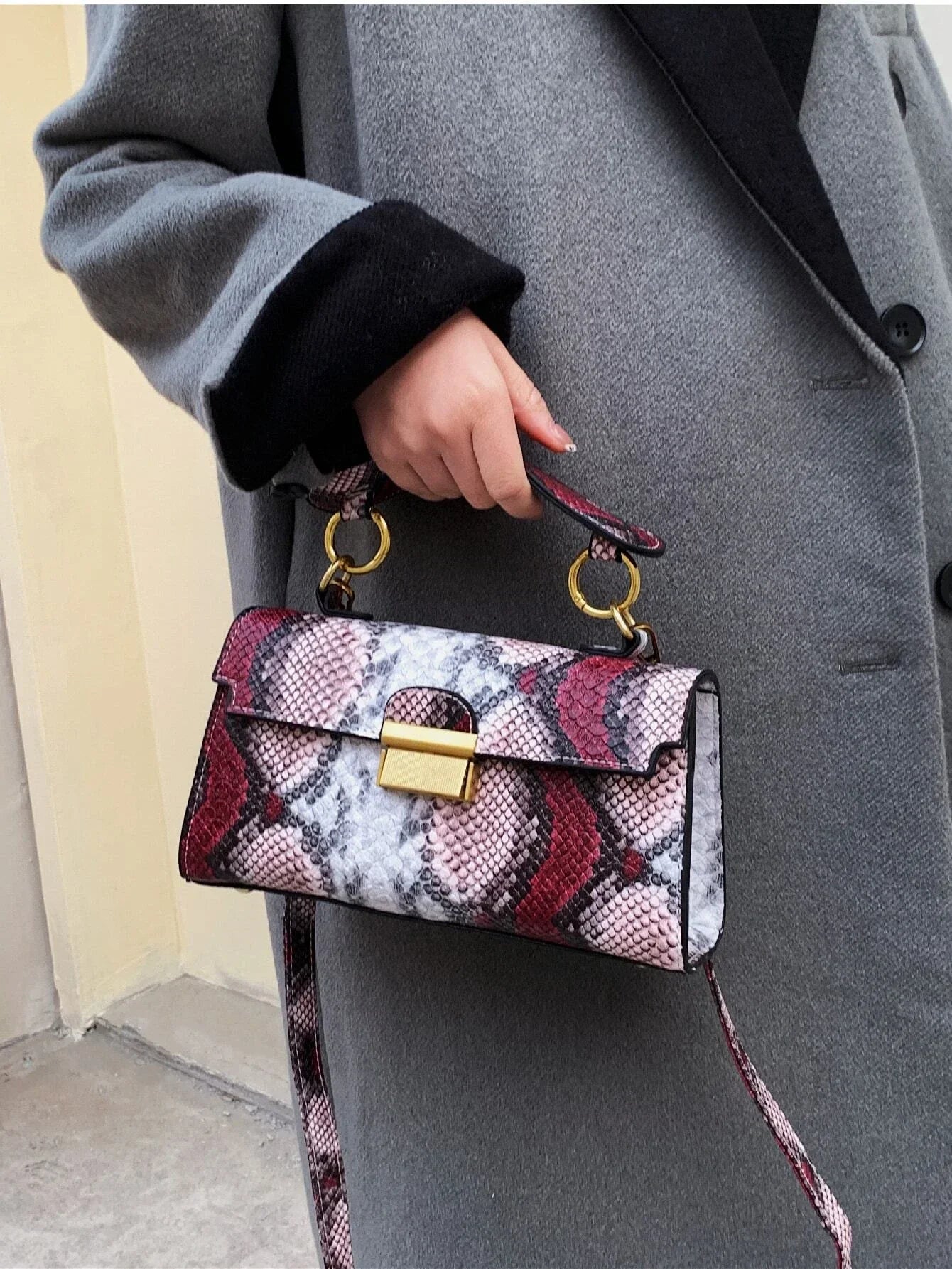 Fashionable Trend, High-End Texture, Light Luxury, Snake Print Niche Design, Versatile Handheld, Detachable Shoulder Cross shein