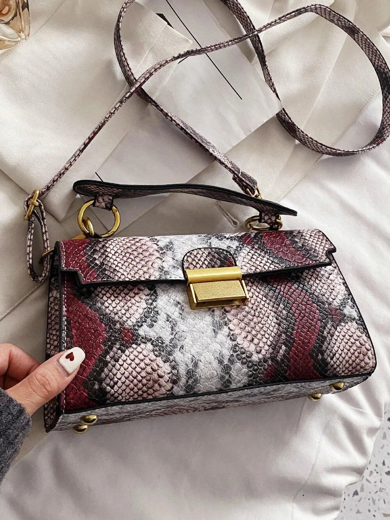 Fashionable Trend, High-End Texture, Light Luxury, Snake Print Niche Design, Versatile Handheld, Detachable Shoulder Cross shein