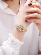 1pc Women Gold Stainless Steel Strap Fashionable Calendars Alarm Water Resistant Digital Watch shein
