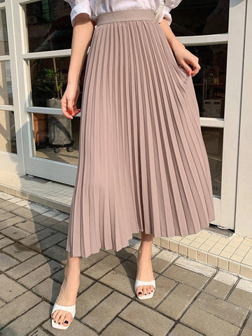 DAZY Solid Color Waist Gathered Minimalist Midi Skirt