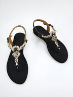 Women Rhinestone Decor Ankle Strap Thong Sandals shein