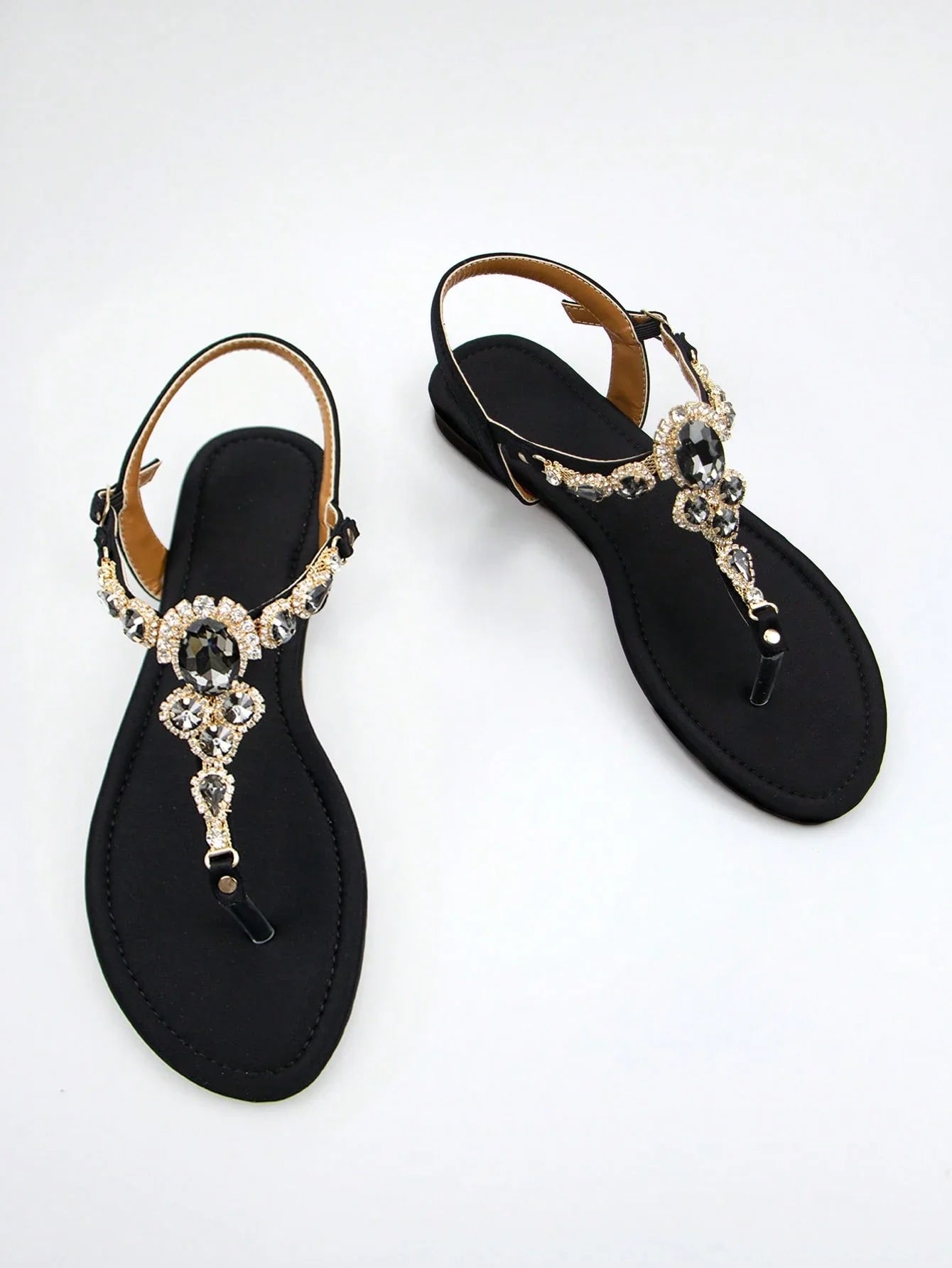 Women Rhinestone Decor Ankle Strap Thong Sandals shein