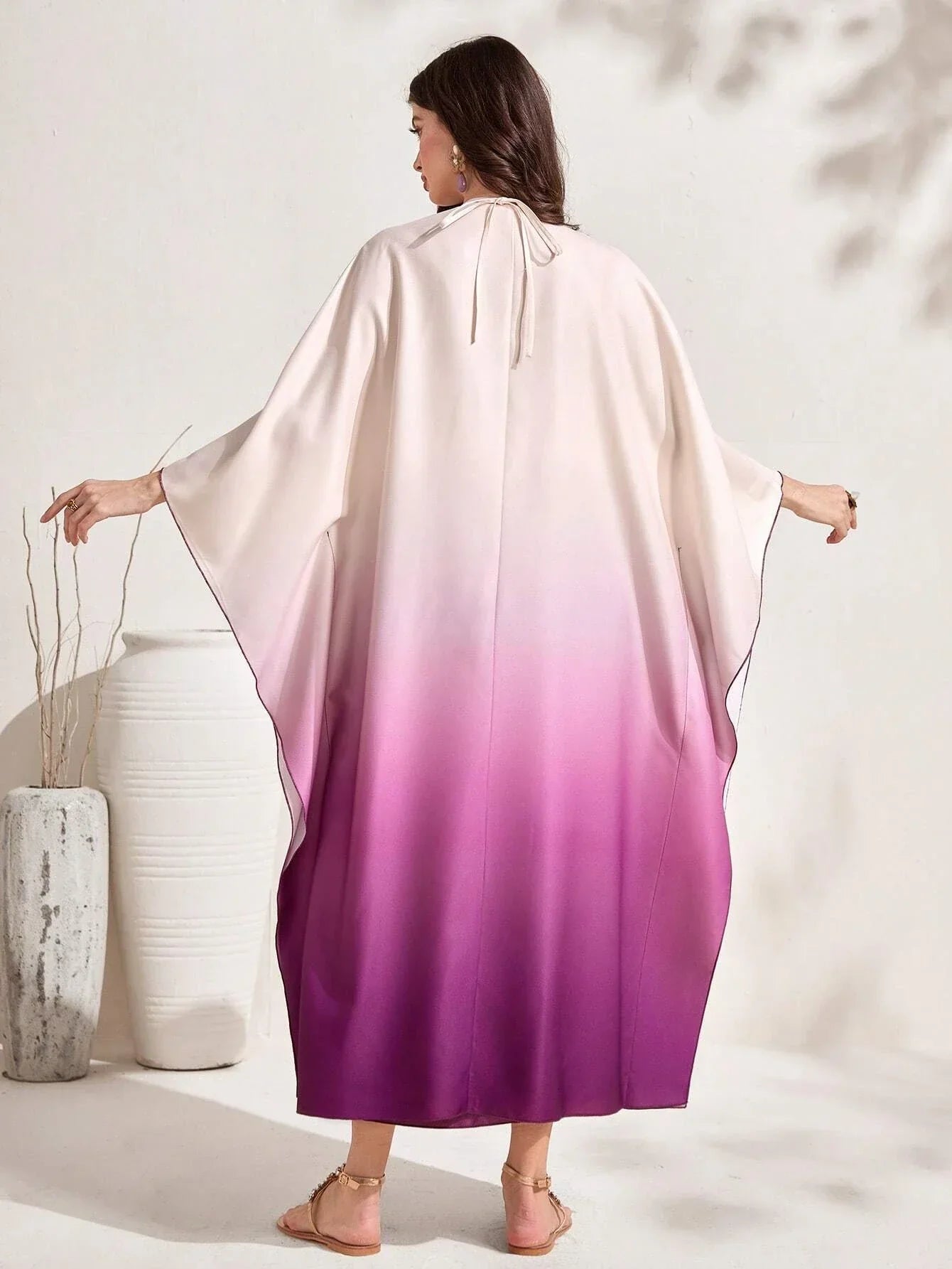 Najma Ombre Print Batwing Sleeve Abaya & Cami Dress Set shein